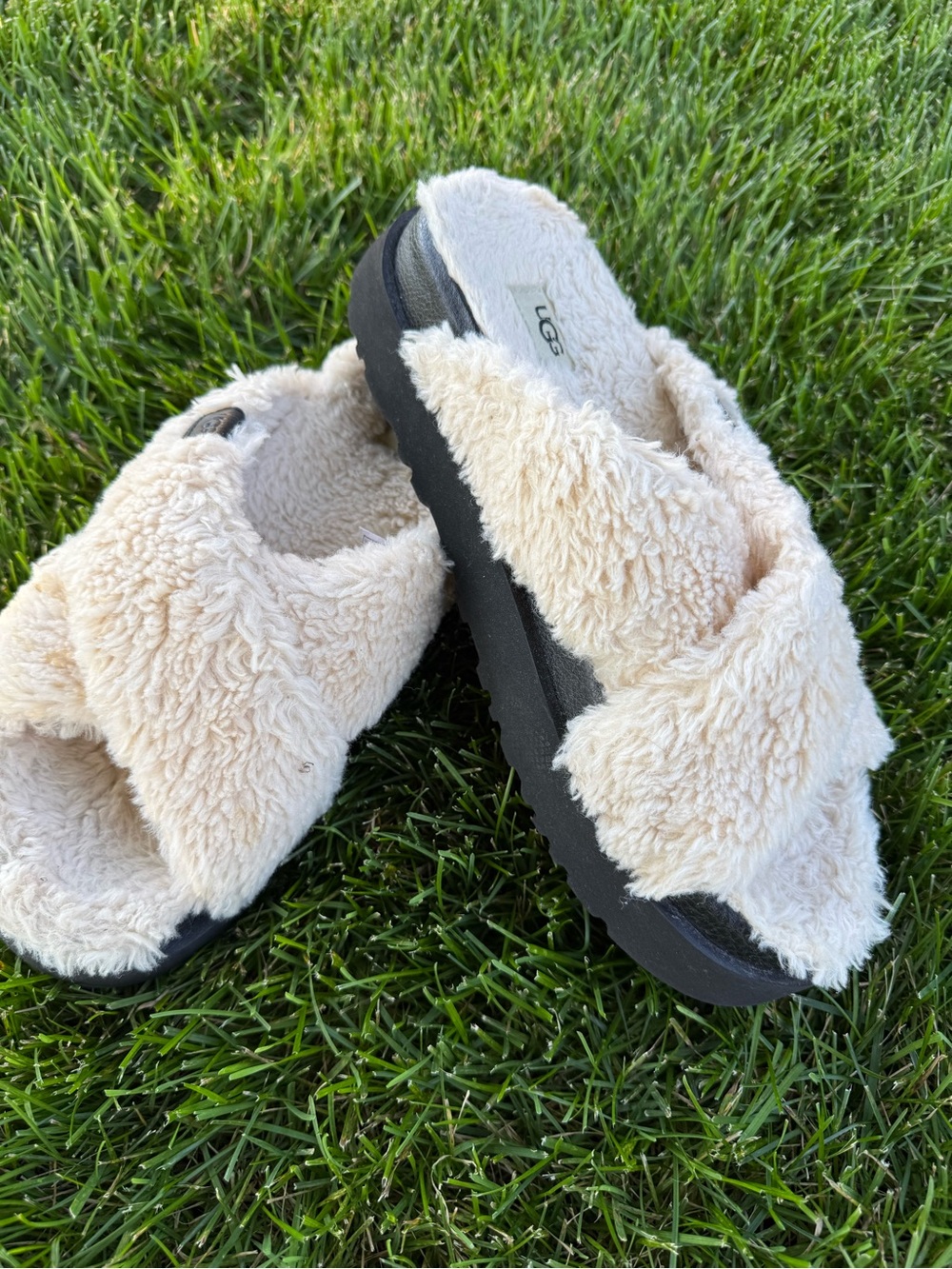 UGG Women's Cream Faux Shearling Slide Sandal Slippers